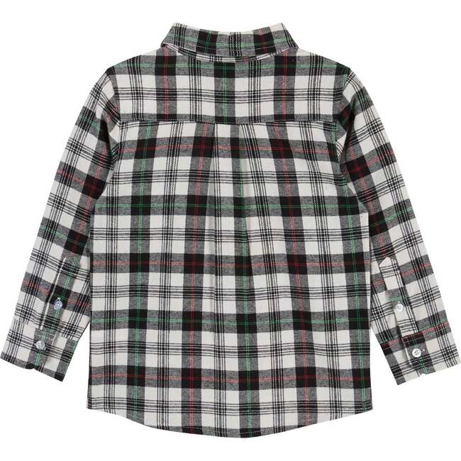 Holiday Plaid Button-Down Shirt With Bowtie, White & Black - Button Downs - 2
