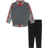 Holiday Check Button-Down With Vest Set, Grey & Black - Mixed Apparel Set - 1 - thumbnail