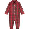 Holiday Plaid Flannel Collared Buttoned Romper, Red - Rompers - 1 - thumbnail