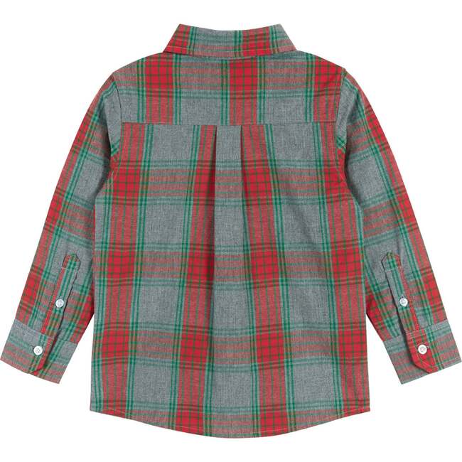 Holiday Plaid Button-Down Shirt With Bowtie, Grey & Red - Button Downs - 2