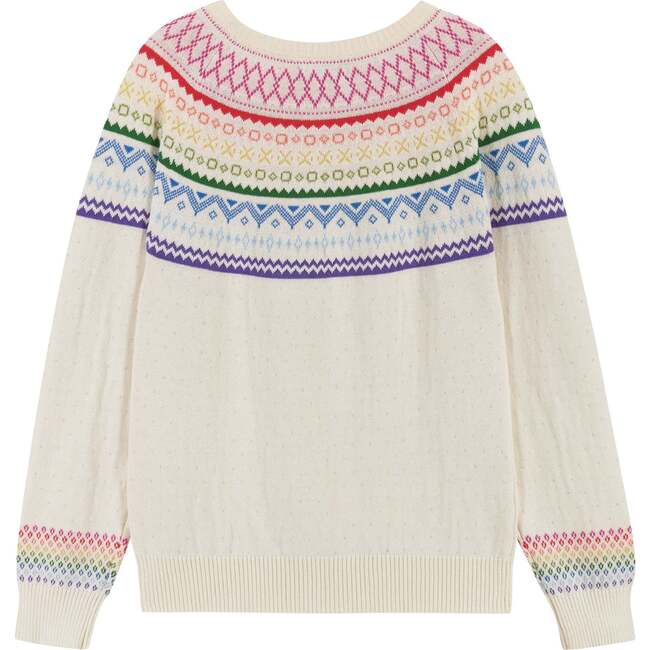 Holiday Metallic Fair Isle Ribbed Cuff Sweater, Cream - Sweaters - 2