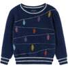 Holiday Lights Ribbed Cuff Sweater, Navy - Sweaters - 1 - thumbnail
