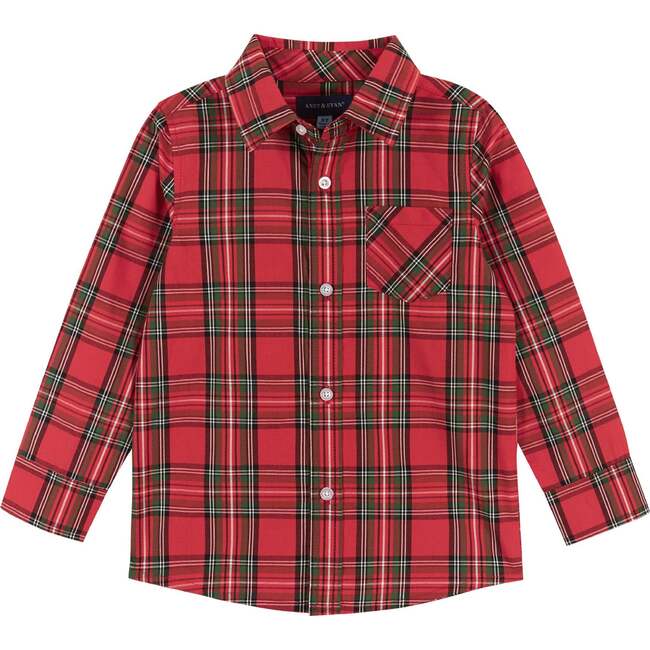 Holiday Plaid Button-Down Shirt With Bowtie, Red & Black - Button Downs - 3