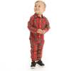 Holiday Plaid Flannel Collared Buttoned Romper, Red - Rompers - 2