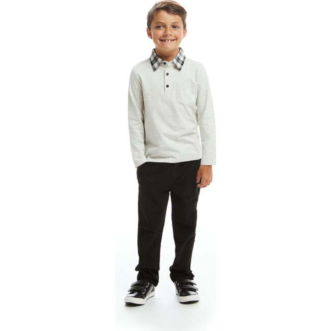 Heather Holiday Contrast Collar Polo Shirt & Pant Set, Cream & Black - Mixed Apparel Set - 3