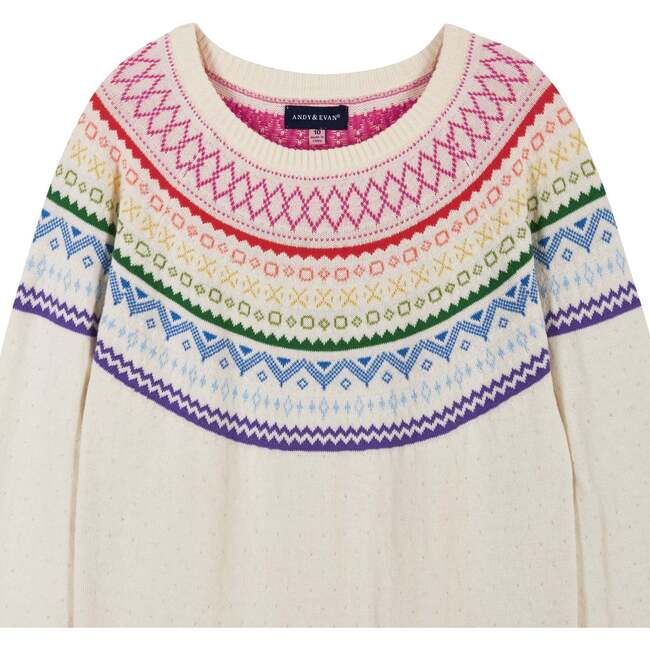Holiday Metallic Fair Isle Ribbed Cuff Sweater, Cream - Sweaters - 3