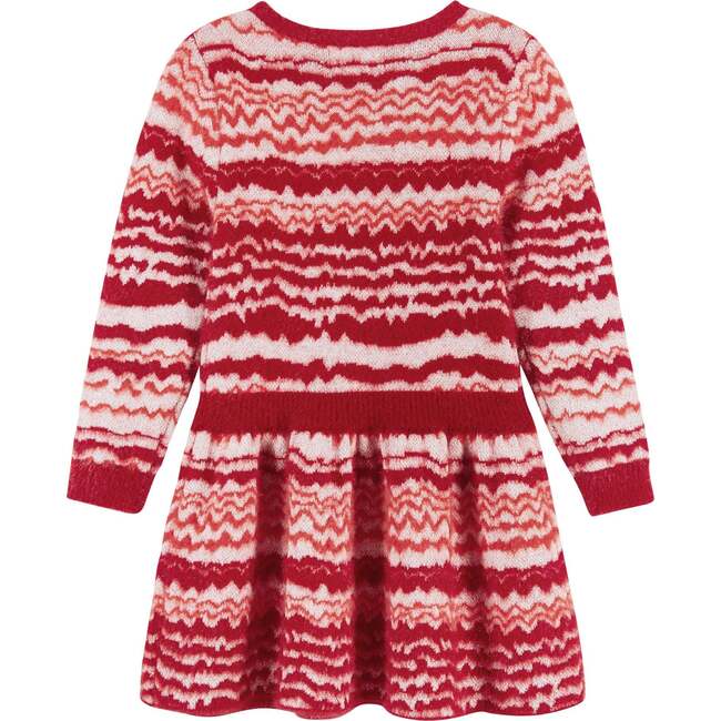 Candy Cane Knit Ribbed Waist Sweater Dress, Red - Dresses - 3