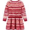Candy Cane Knit Ribbed Waist Sweater Dress, Red - Dresses - 3