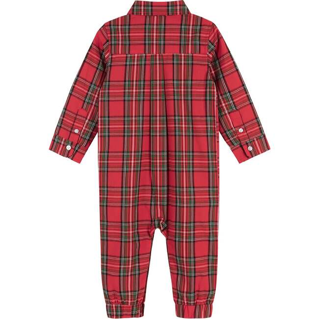 Holiday Plaid Flannel Collared Buttoned Romper, Red - Rompers - 3