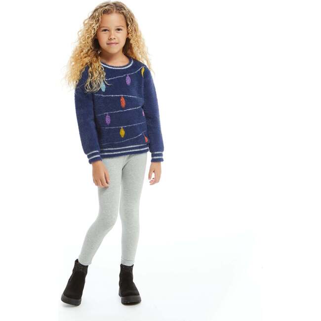 Holiday Lights Ribbed Cuff Sweater, Navy - Sweaters - 3