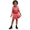 Candy Cane Knit Ribbed Waist Sweater Dress, Red - Dresses - 4