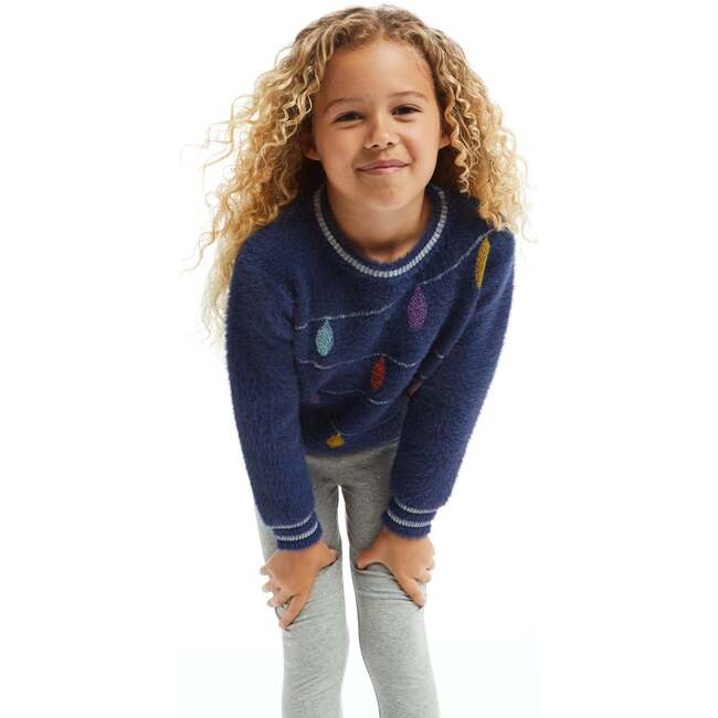 Holiday Lights Ribbed Cuff Sweater, Navy - Sweaters - 4