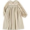 Zig-Zag Trim Round Neck Pleated Dress, Beige - Dresses - 1 - thumbnail