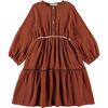 Terracotta Mousseline Zig-Zag Trim Dress, Brown - Dresses - 1 - thumbnail