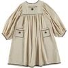 Cotton Shamrock Embroidery Zig-Zag Trim Puff Sleeve Dress, Ecru - Dresses - 1 - thumbnail