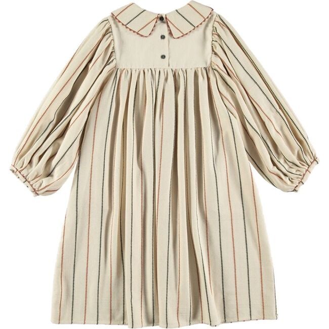 Zig-Zag Trim Round Neck Pleated Dress, Beige - Dresses - 2