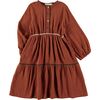 Terracotta Mousseline Zig-Zag Trim Dress, Brown - Dresses - 2