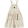 Canvas Zig-Zag Trim Sleeveless Bib-Style Apron, Beige - Dresses - 1 - thumbnail