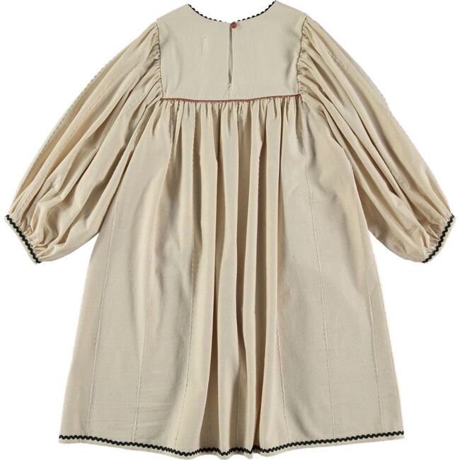 Cotton Shamrock Embroidery Zig-Zag Trim Puff Sleeve Dress, Ecru - Dresses - 2