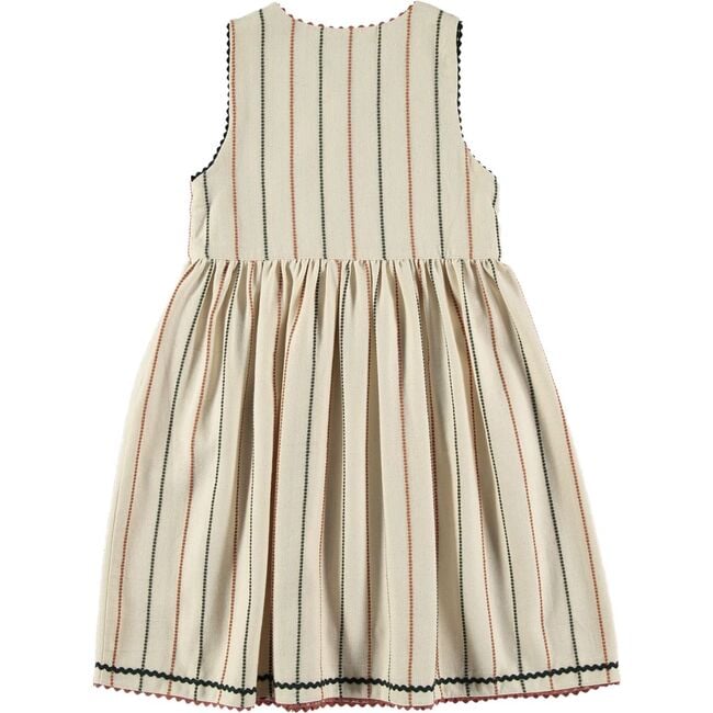 Cotton Stitched Zig-Zag Trim Sleeveless Apron, Beige - Dresses - 2