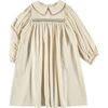 Plain Jaretas Zig-Zag Trim Round Neck Puff Sleeve Dress, Beige - Dresses - 3