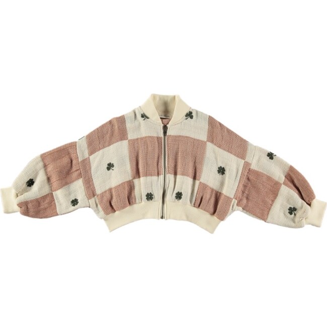 Clover Patchwork Ribbed Collar Bomber Jacket, Multicolors