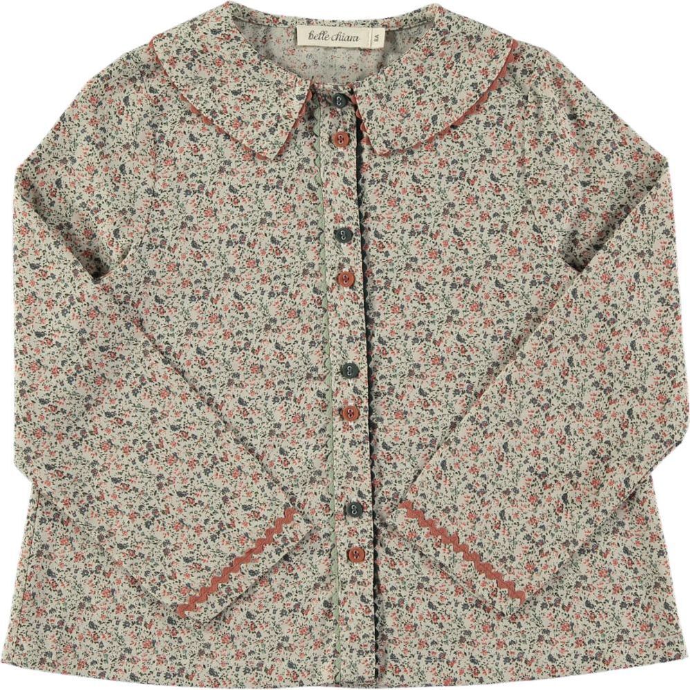 Floral Voile Zig-Zag Trim Straight Sleeve Blouse, Multicolors - Blouses - 1