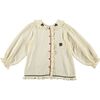 Muslin Shamrock Zig-Zag Trim Embroidered Blouse, Beige - Blouses - 1 - thumbnail