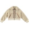 Lamb Zig-Zag Trim Short Bomber Jacket, Ecru - Jackets - 1 - thumbnail