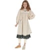 Cotton Shamrock Embroidery Zig-Zag Trim Puff Sleeve Dress, Ecru - Dresses - 5