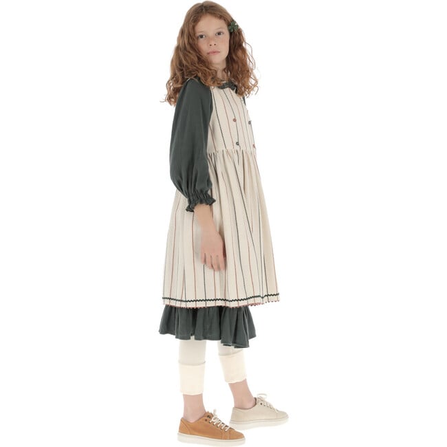 Cotton Stitched Zig-Zag Trim Sleeveless Apron, Beige - Dresses - 4