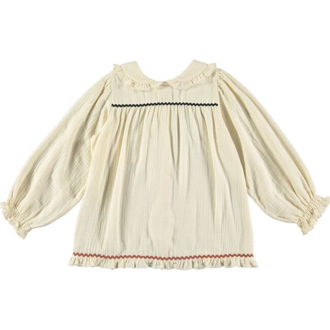 Muslin Shamrock Zig-Zag Trim Embroidered Blouse, Beige - Blouses - 2