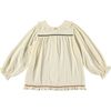 Muslin Shamrock Zig-Zag Trim Embroidered Blouse, Beige - Blouses - 2
