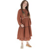 Terracotta Mousseline Zig-Zag Trim Dress, Brown - Dresses - 7