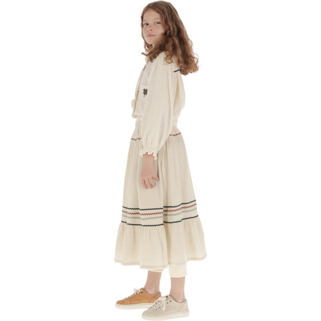 Muslin Zig-Zag Trim Trim Long Skirt, Beige - Skirts - 2