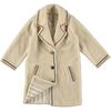 Lamb Zig-Zag Trim Wide Lapel Coat, Ecru - Coats - 2