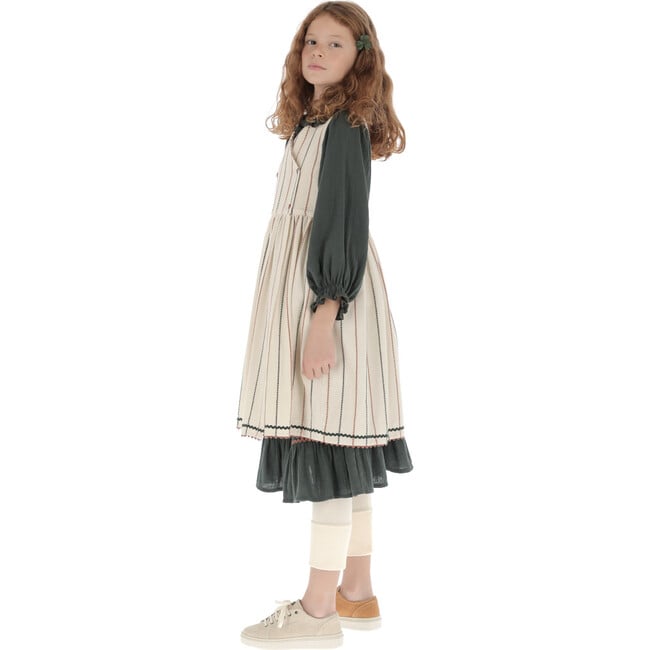 Cotton Stitched Zig-Zag Trim Sleeveless Apron, Beige - Dresses - 6