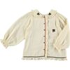 Muslin Shamrock Zig-Zag Trim Embroidered Blouse, Beige - Blouses - 3