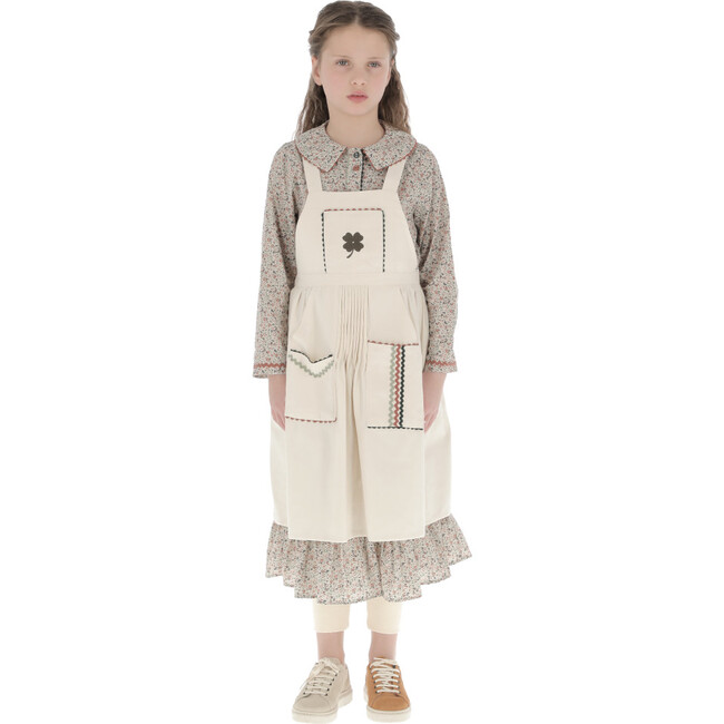 Canvas Zig-Zag Trim Sleeveless Bib-Style Apron, Beige - Dresses - 7