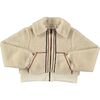 Lamb Zig-Zag Trim Short Bomber Jacket, Ecru - Jackets - 4