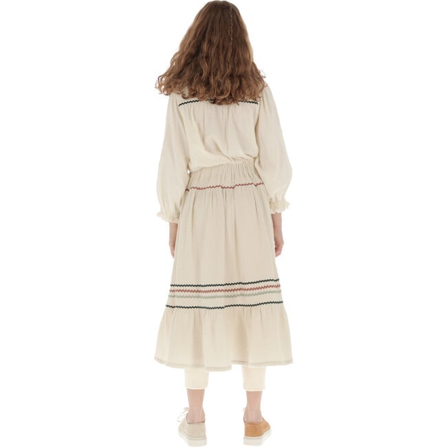 Muslin Zig-Zag Trim Trim Long Skirt, Beige - Skirts - 3