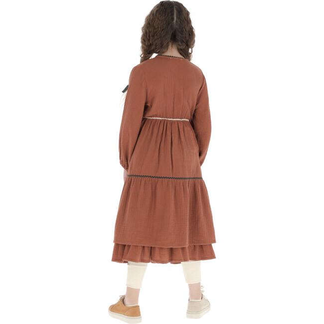 Terracotta Mousseline Zig-Zag Trim Dress, Brown - Dresses - 9