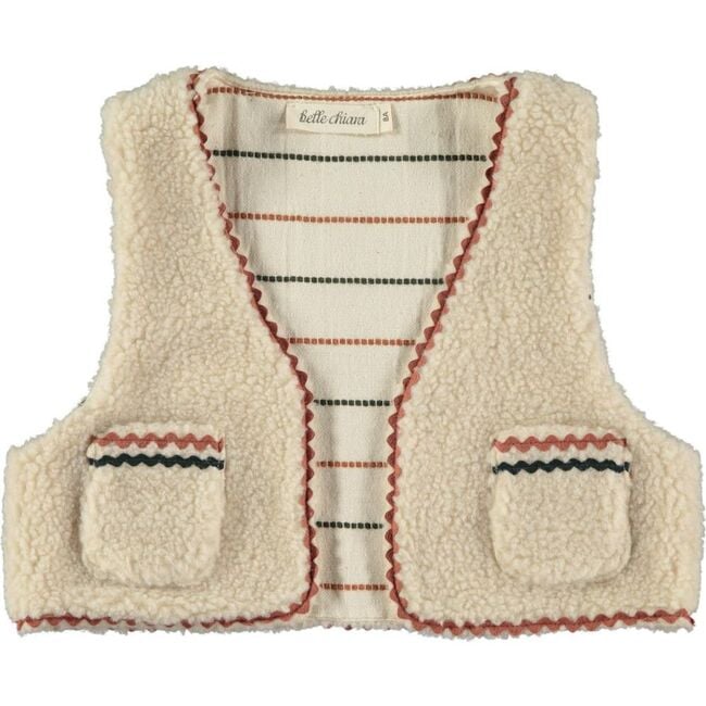 Lamb Zig-Zag Trim Shirt Vest, Ecru - Vests - 4