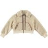 Lamb Zig-Zag Trim Short Bomber Jacket, Ecru - Jackets - 5