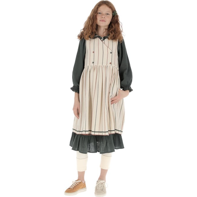 Cotton Stitched Zig-Zag Trim Sleeveless Apron, Beige - Dresses - 8