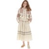 Muslin Zig-Zag Trim Trim Long Skirt, Beige - Skirts - 6