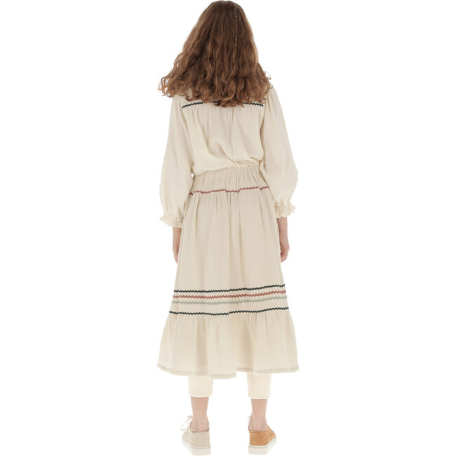 Muslin Shamrock Zig-Zag Trim Embroidered Blouse, Beige - Blouses - 7