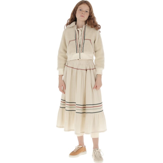 Muslin Zig-Zag Trim Trim Long Skirt, Beige - Skirts - 8