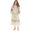Muslin Shamrock Zig-Zag Trim Embroidered Blouse, Beige - Blouses - 8