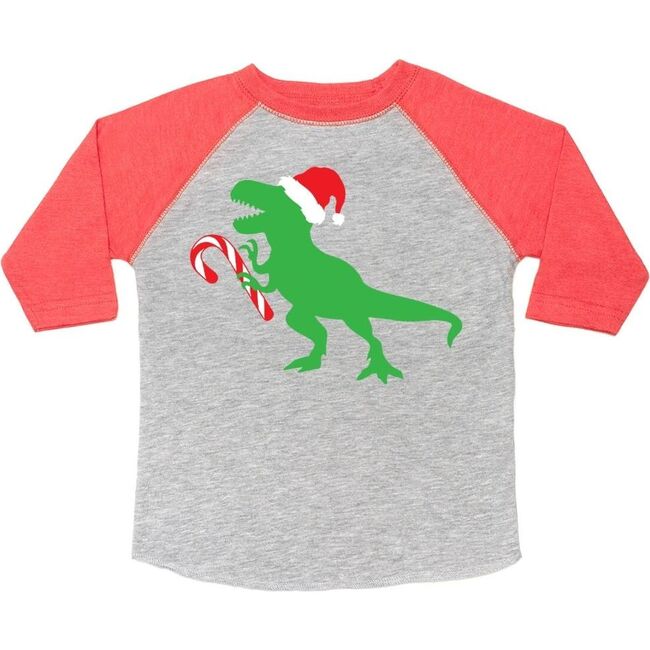 Santa Dino Christmas 3/4 Shirt, Heather/Red